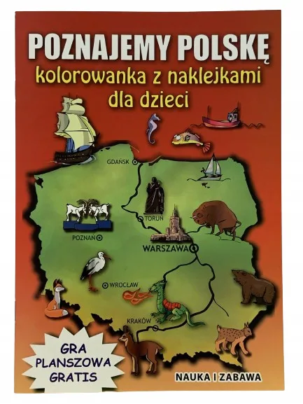 Okładka: książeczka z naklejkami POLSKA kolorowanka A4 gra planszowa