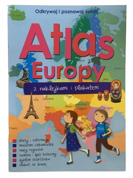 Okładka: książeczka z naklejkami ATLAS Europy dla dzieci A4