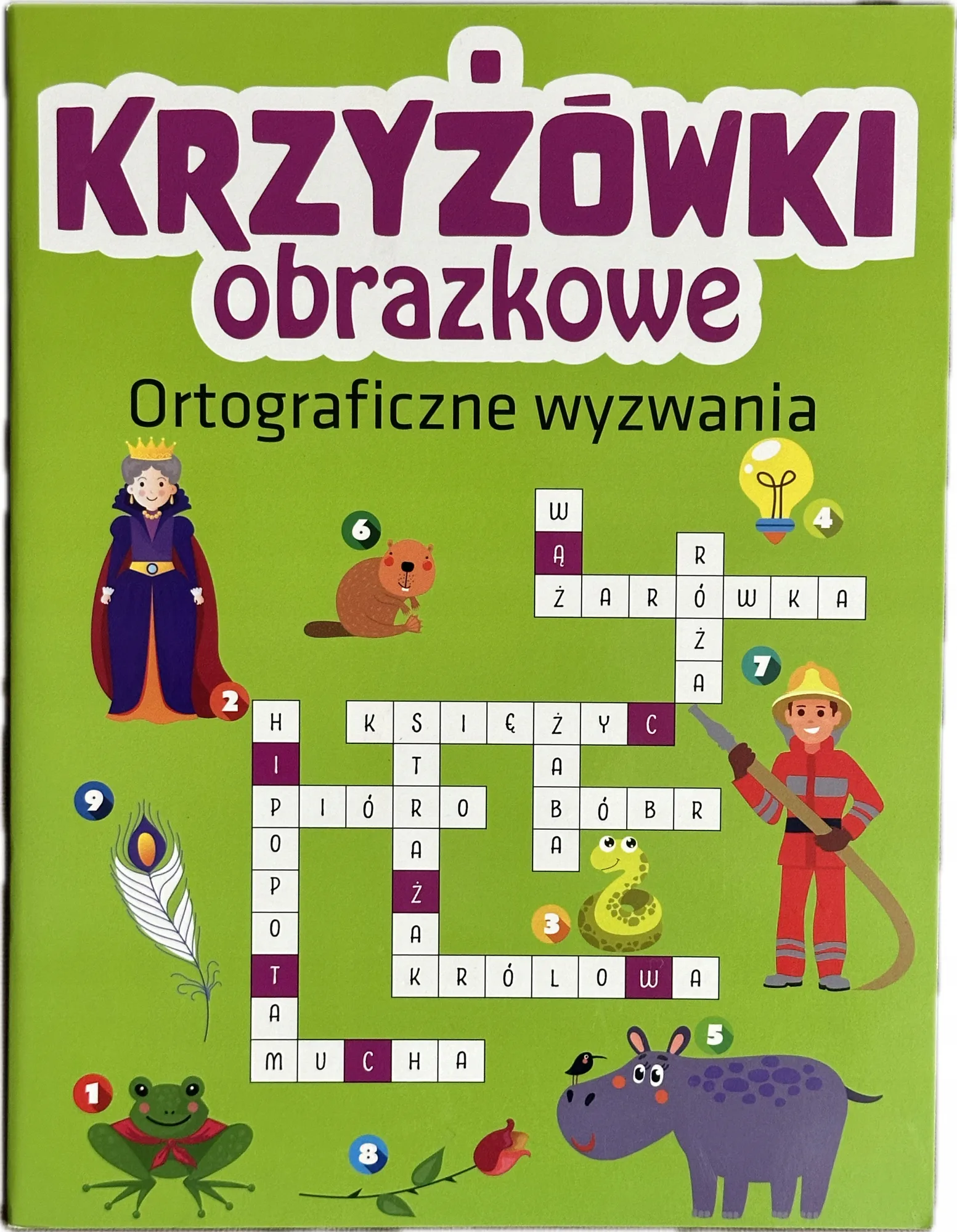 Okładka: Krzyżówki obrazkowe ortograficzne ORTOGRAFIA DLA DZIECI rozwiązania