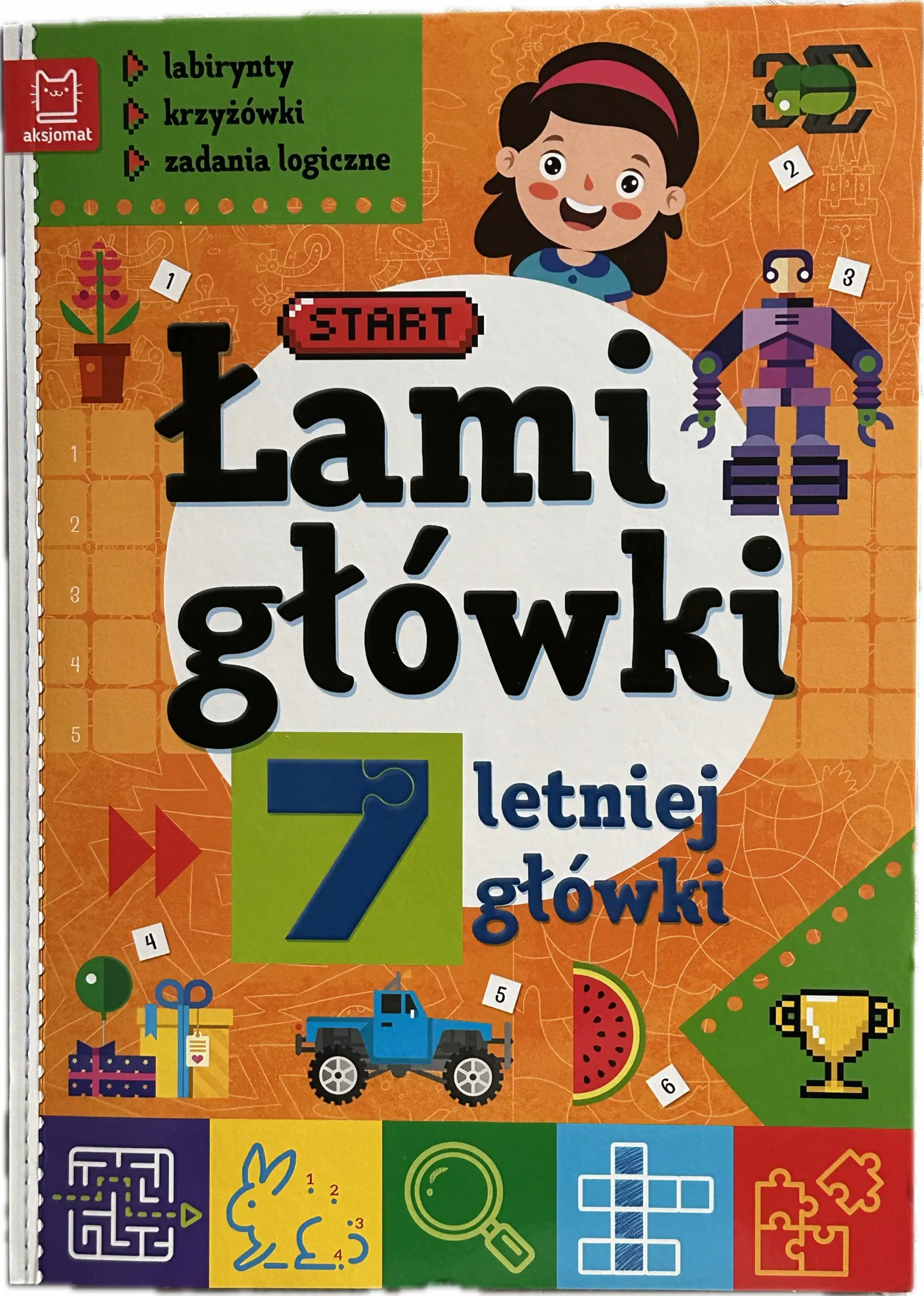 Okładka: ŁAMIGŁÓWKI 7-letniej główki labirynty krzyżówki zadania logiczne