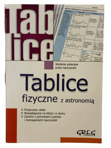 Okładka: TABLICE FIZYCZNE Z astronomią GREG ściąga