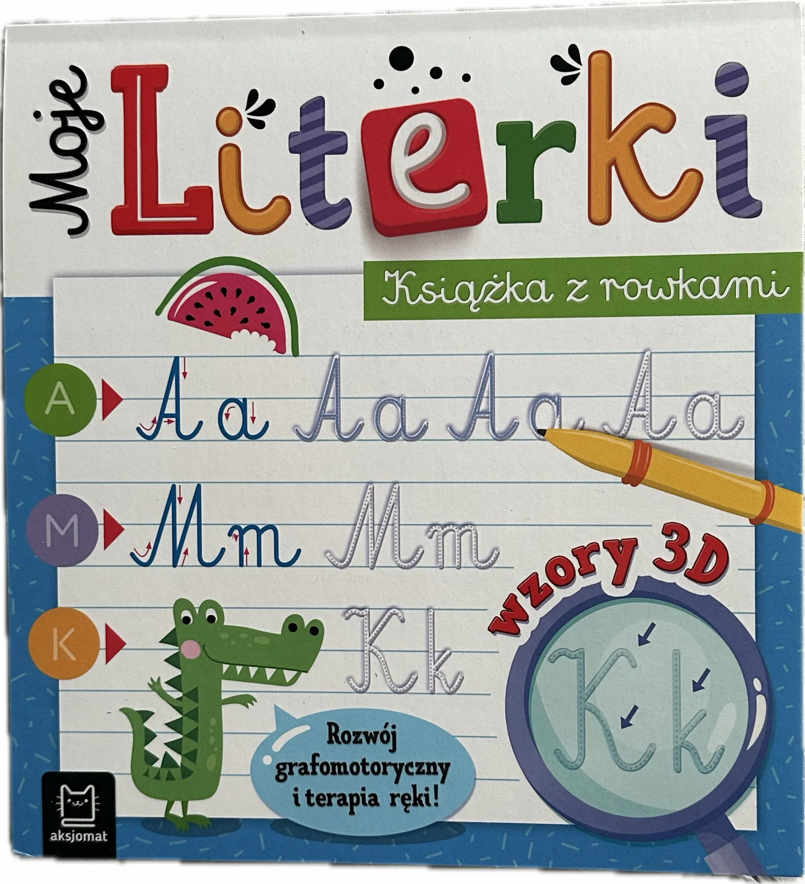 Okładka: Nauka pisania rowki wgłębienia literki książka z rowkami pisanie po śladzie