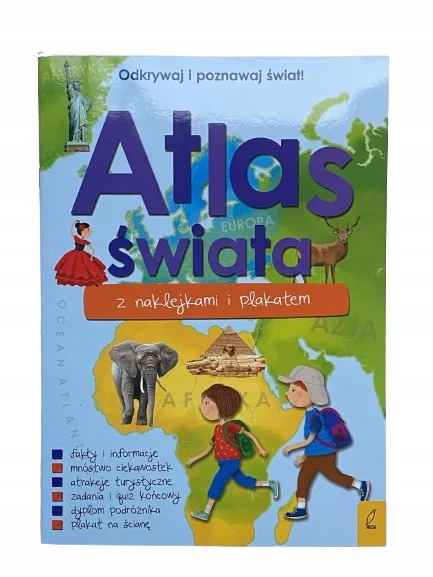 Okładka: książeczka z naklejkami ATLAS świata dla dzieci A4