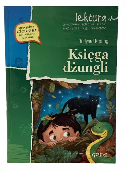 Okładka: KSIĘGA DŻUNGLI KIPLING lektura z opracowaniem