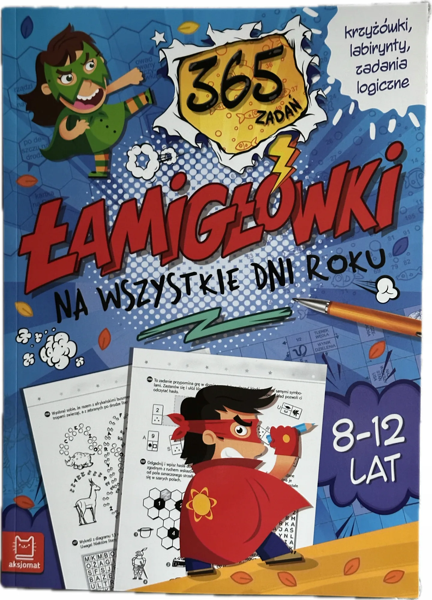 Okładka: książeczka edukacyjna łamigłówki rebusy krzyżówki klucze odpowiedzi 8 12