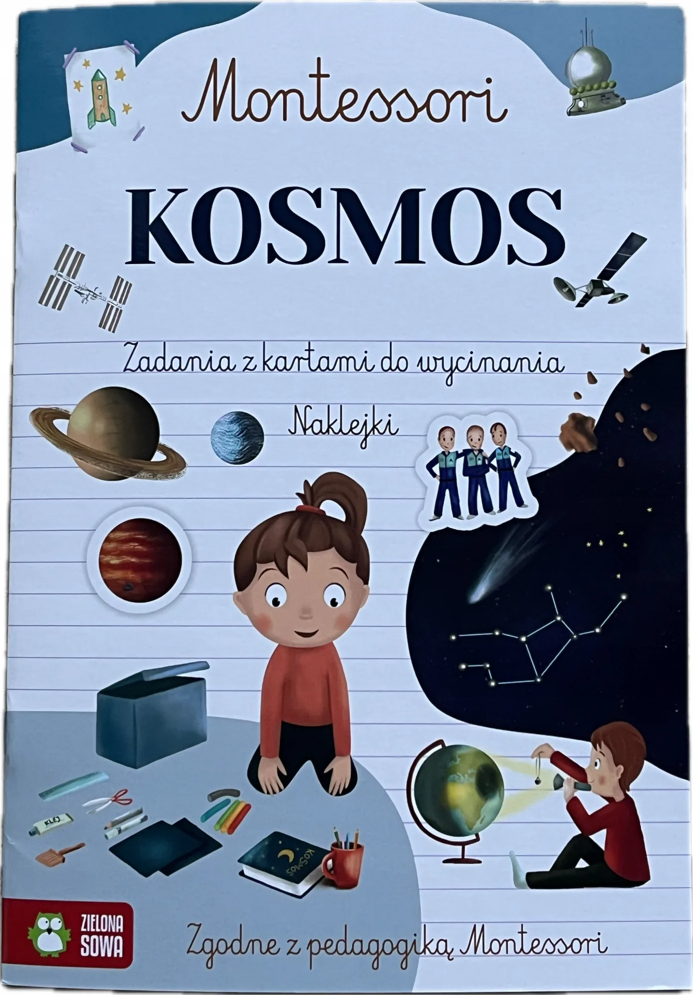 Okładka: Kosmos gwiazdy planety księżyc MONTESSORI z naklejkami edukacyjna