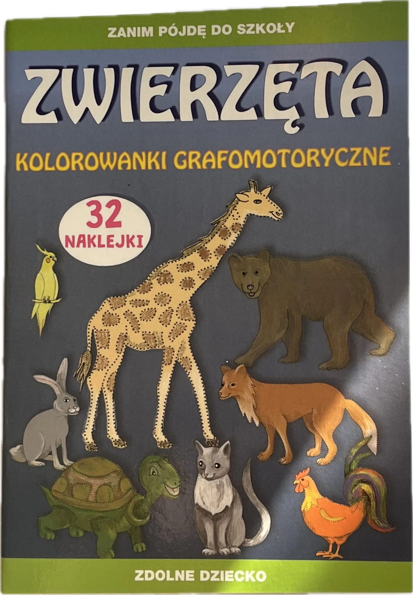 Okładka: książeczka dla przedszkolaka rysowanie po śladzie kolorowanka zwierzęta