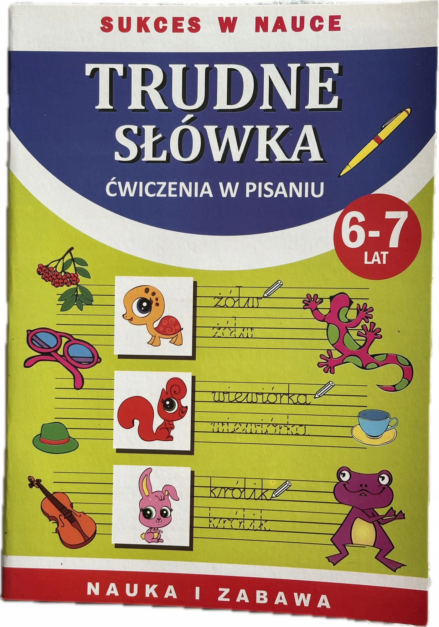 Okładka: Trudne słówka ćwiczenia w pisaniu słów ortografia 6 7 lat łączenie liter