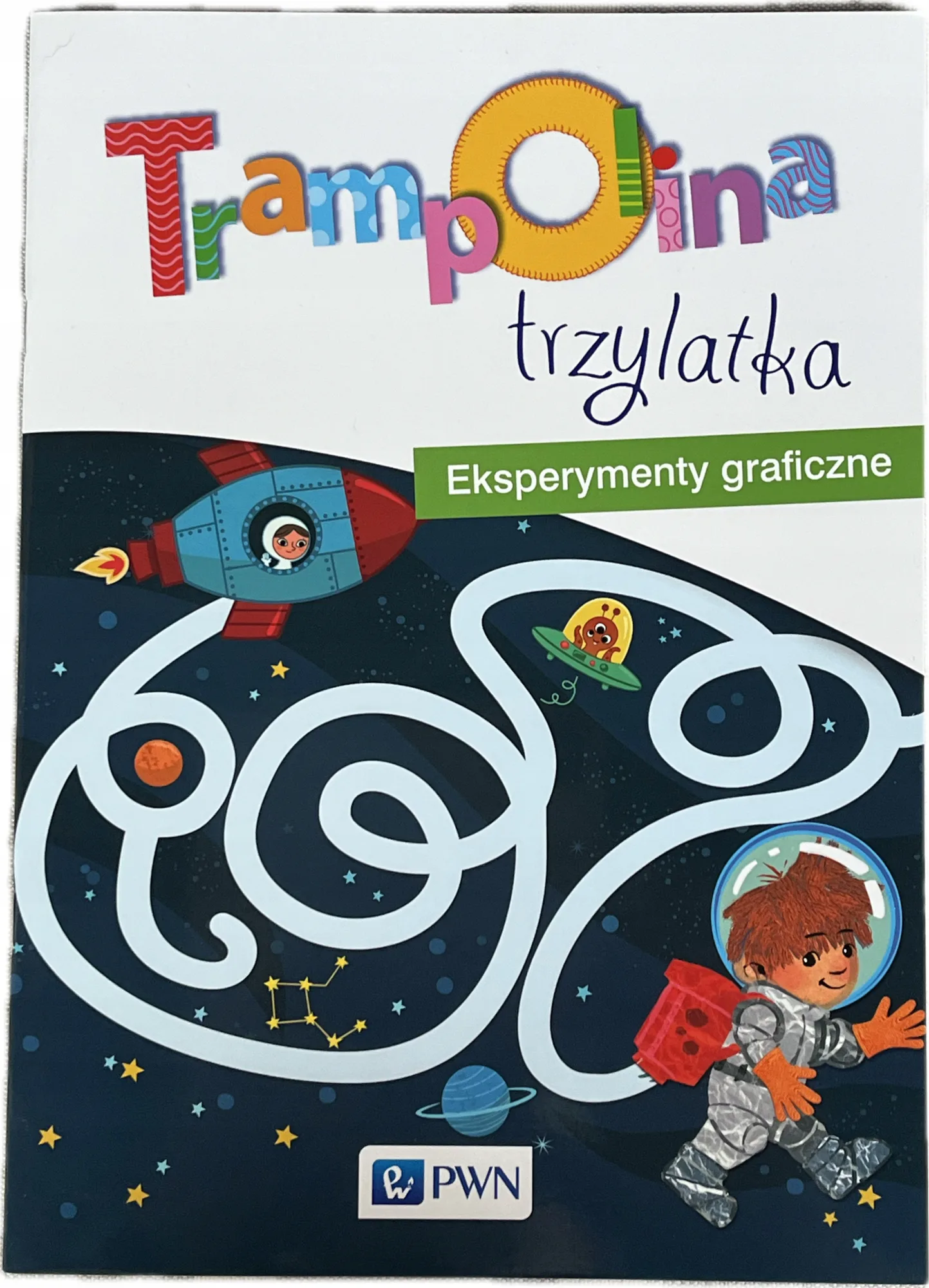 Okładka: Trampolina trzylatka 3 lata Eksperymenty graficzne kolorowanki karty pracy