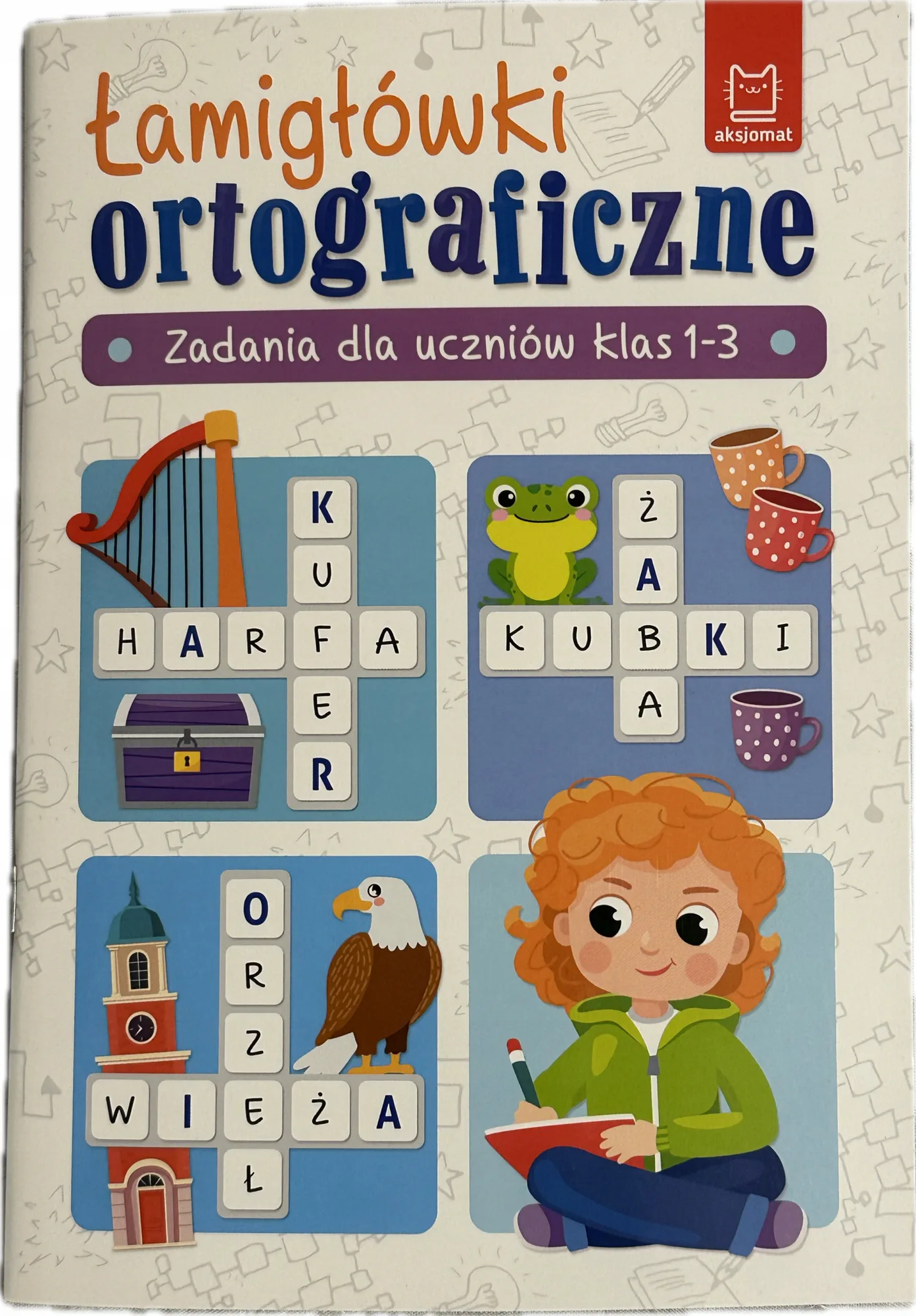 Okładka: klasa 1 2 3 karty pracy ćwiczenia edukacyjne łamigłówki ortograficzne A5