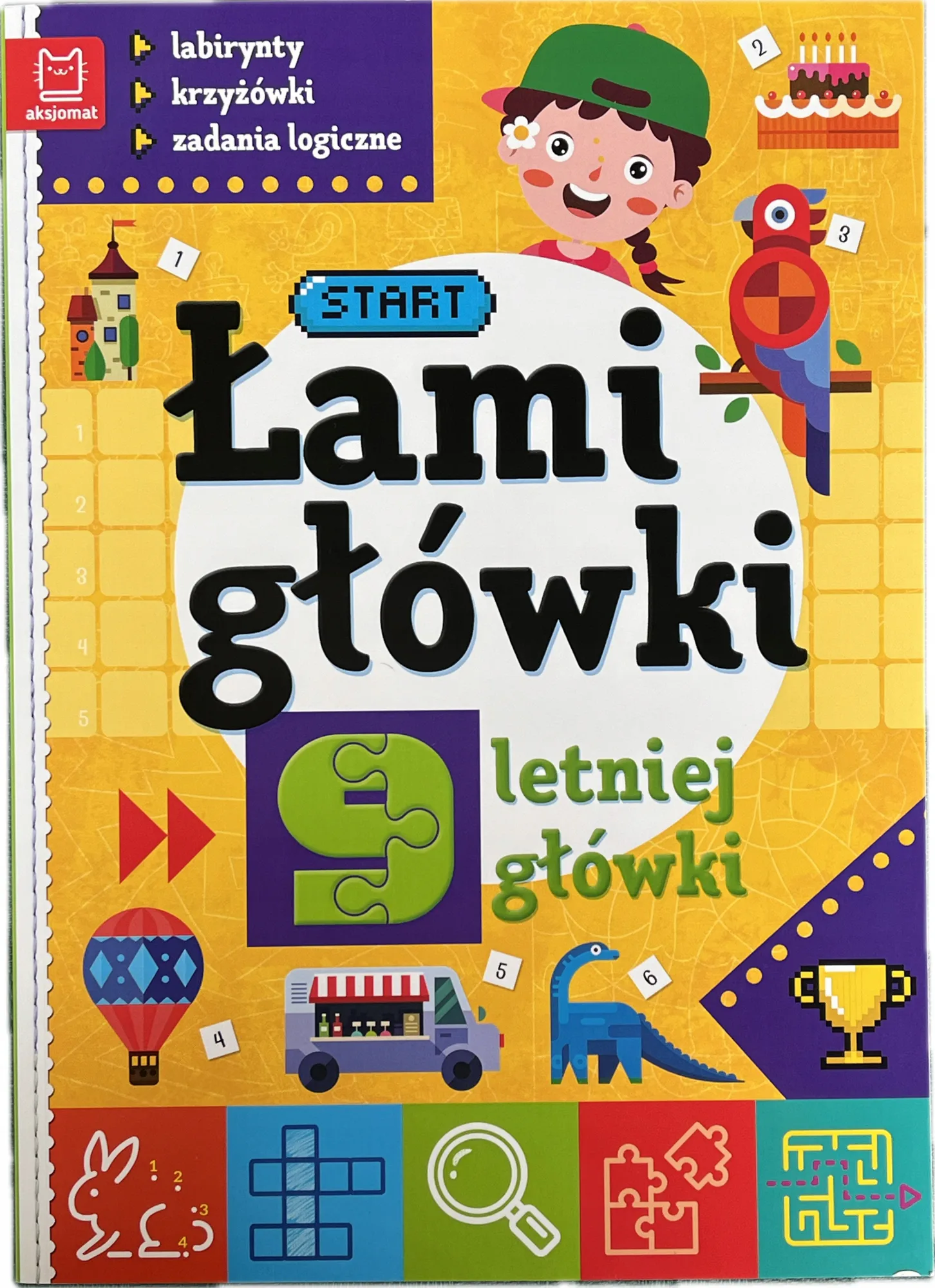 Okładka: książeczka edukacyjna łamigłówki rebusy labirynty krzyżówki karty pracy 9 L