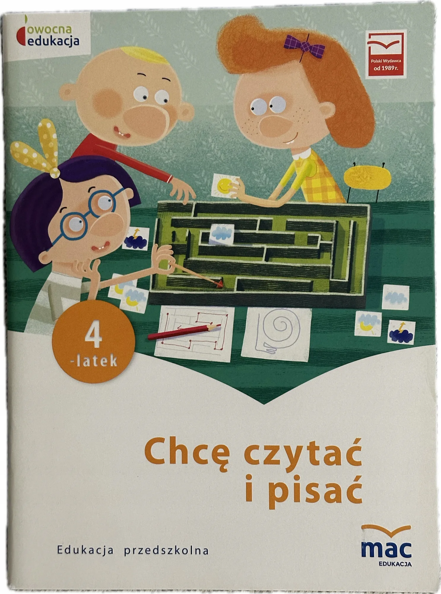Okładka: Chcę czytać i pisać MAC ćwiczenia karty pracy dla przedszkolaka 4 lata
