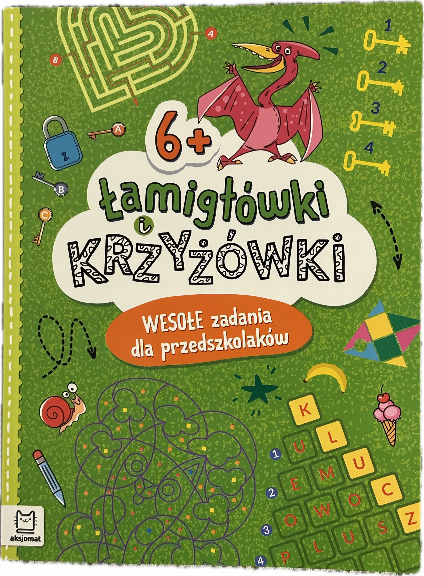 Okładka: książeczka edukacyjna łamigłówki krzyżówki proste zadania 6+