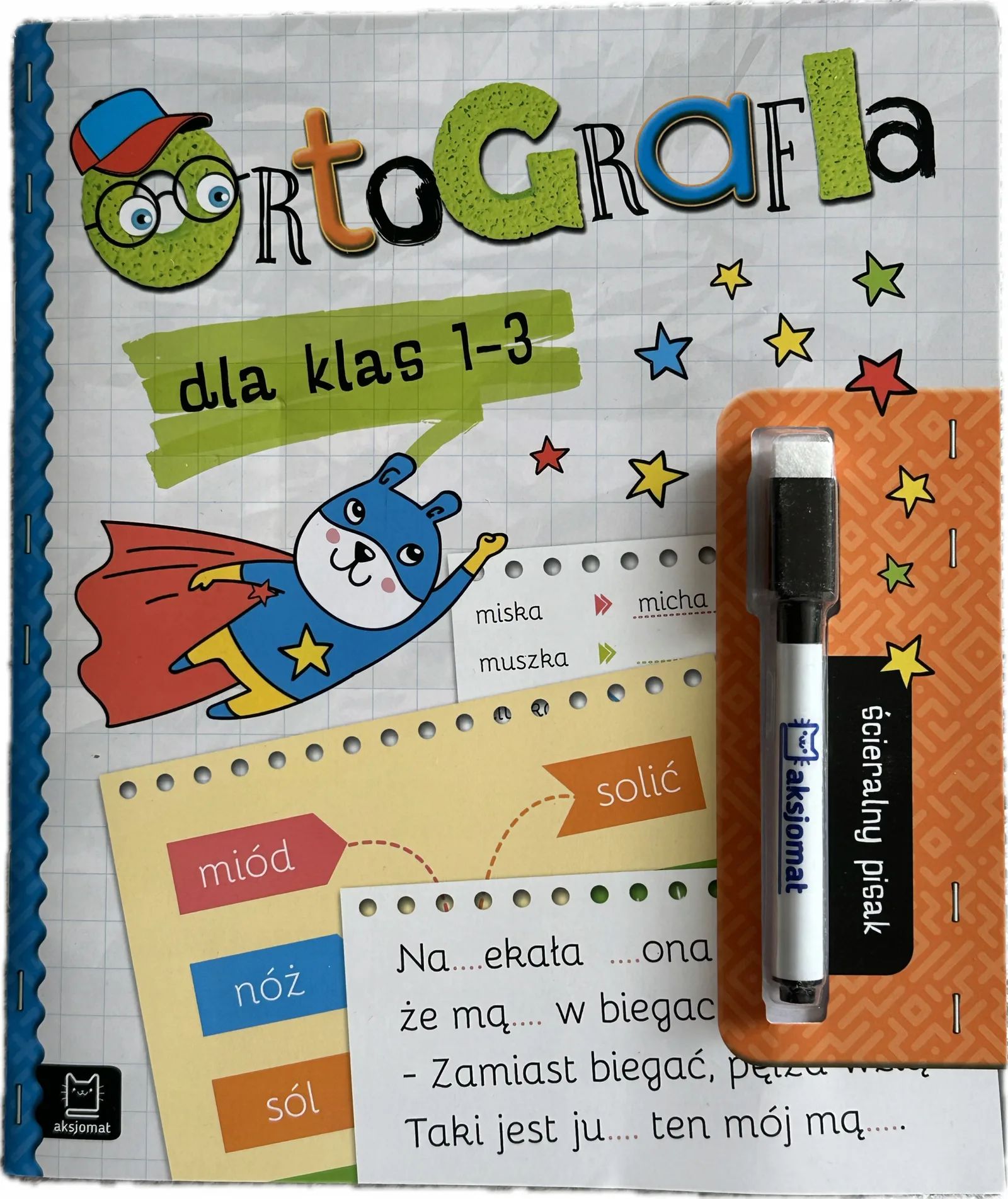 Okładka: Ortografia ścieralny pisak książka wielokrotnego użytku 7 8 9 lat 1-3 kl.