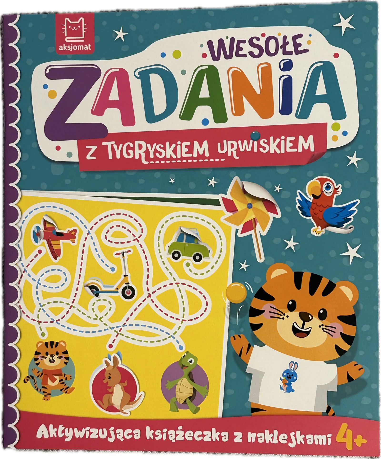 Okładka: książeczka edukacyjna zadania z naklejkami dla przedszkolaka 4+ 4 5 lat