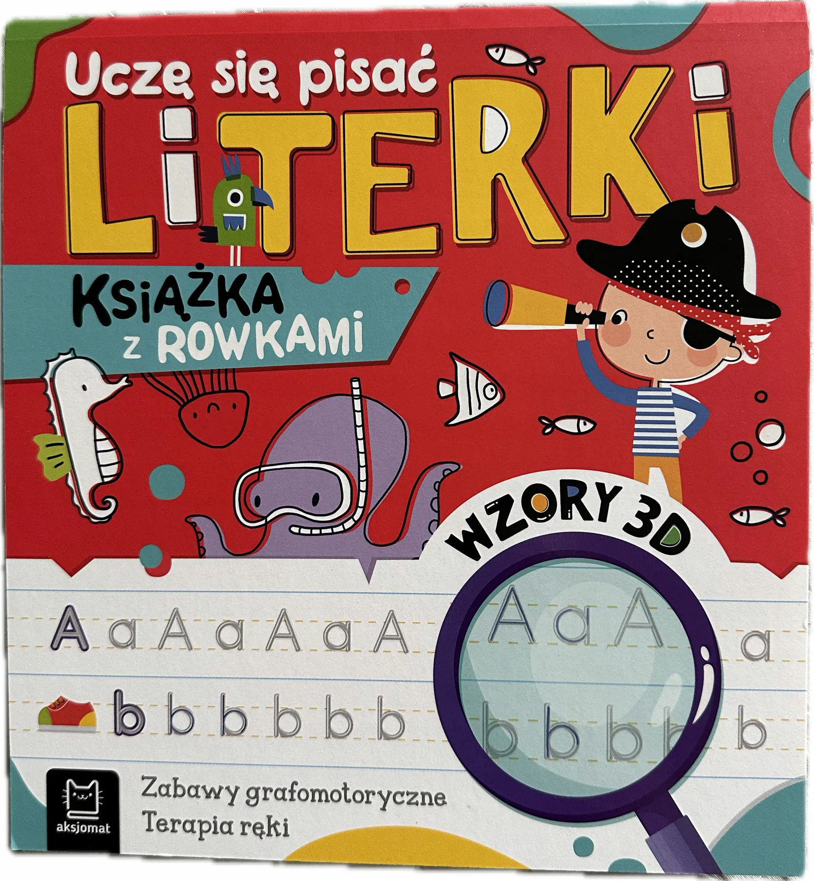 Okładka: Nauka pisania rowki wgłębienia literki książka z rowkami pisanie po śladzie