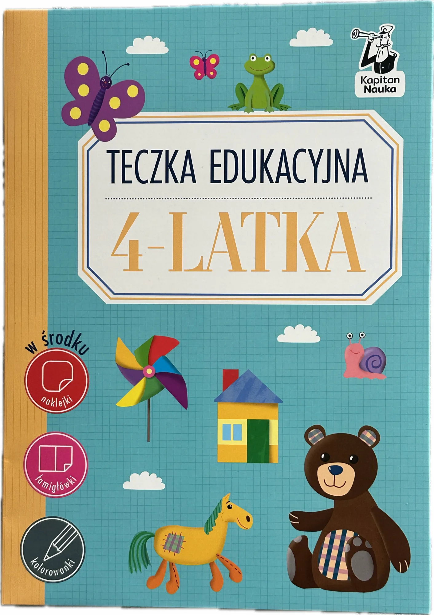 Okładka: Teczka edukacyjna 4-latka czterolatek ćwiczenia karty pracy zadania naklejk