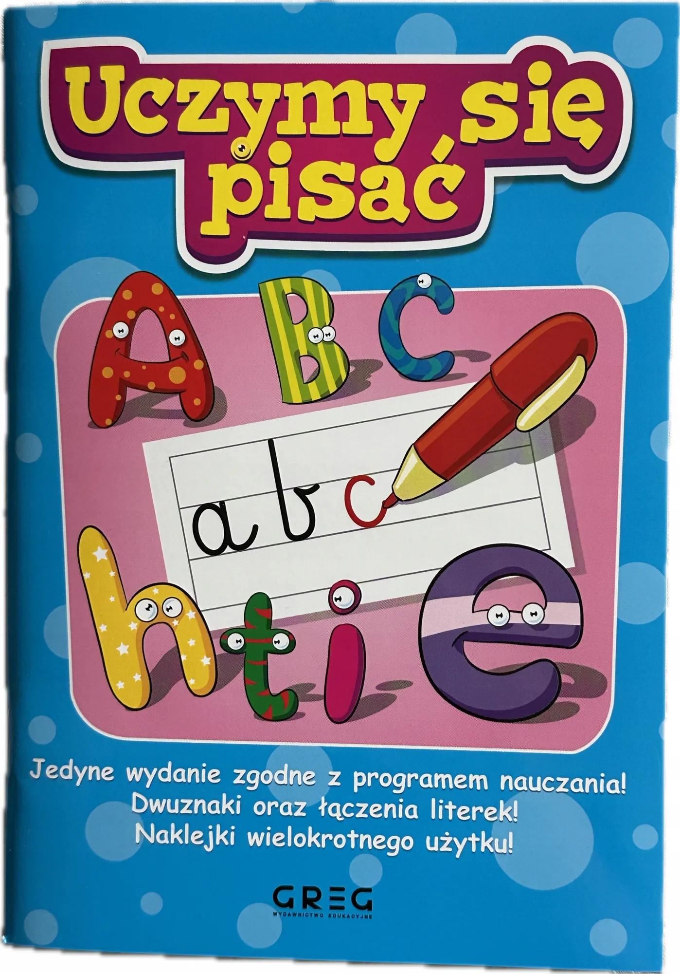 Okładka: Uczymy się pisać nauka pisania literki sylaby naklejki GREG a5