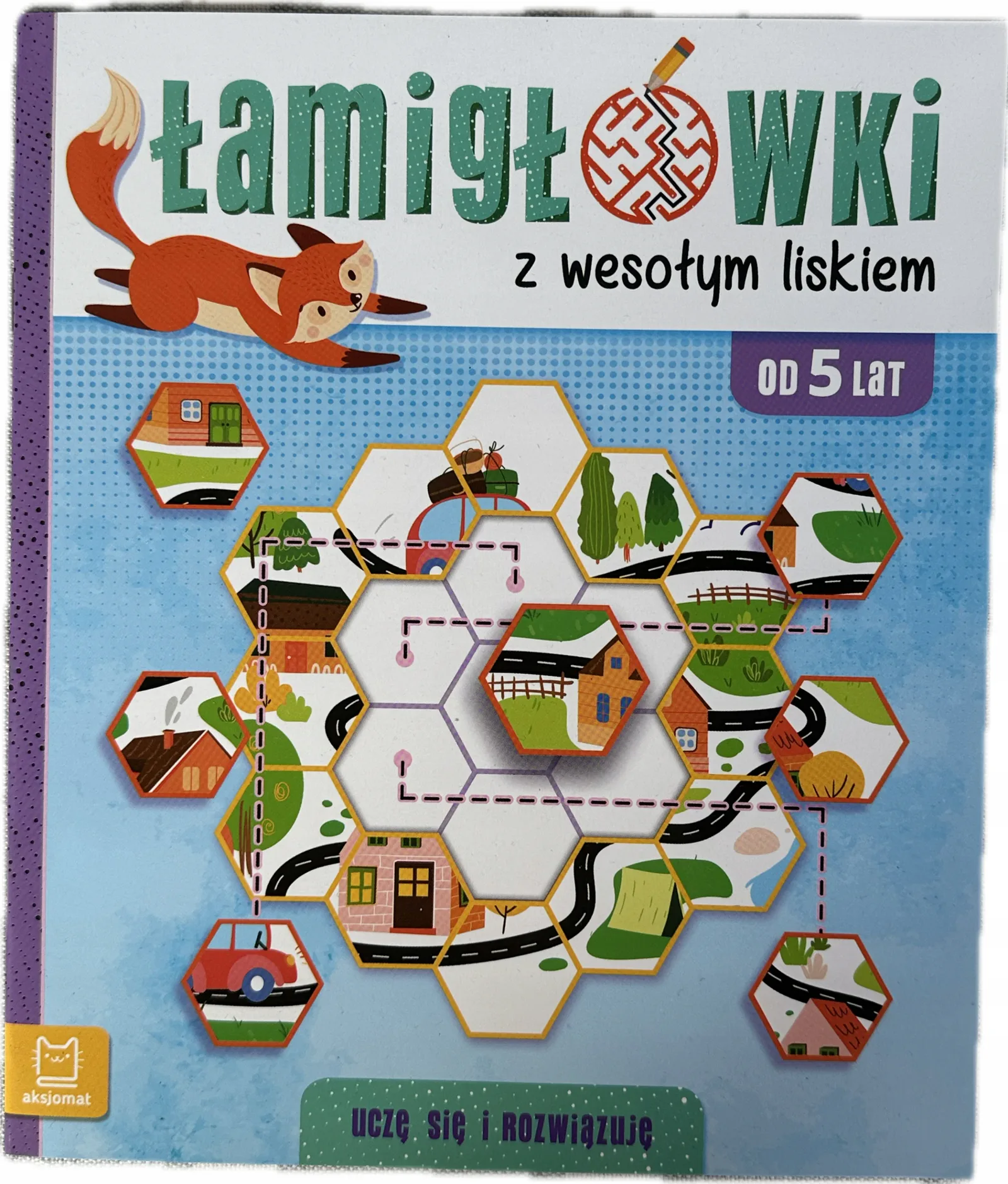 Okładka: książeczka edukacyjna 5+ łamigłówki Z LISKIEM ciekawe zadania 5 6 7 LAT