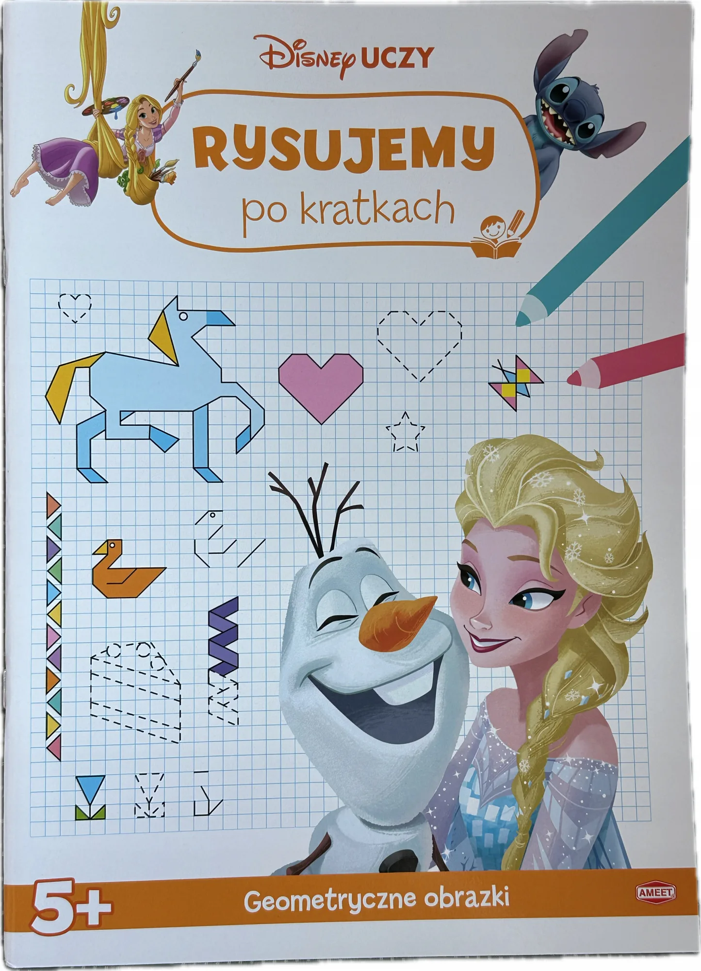 Okładka: Rysowanie po śladzie kratkach nauka kopiowania kaligrafia DISNEY uczy