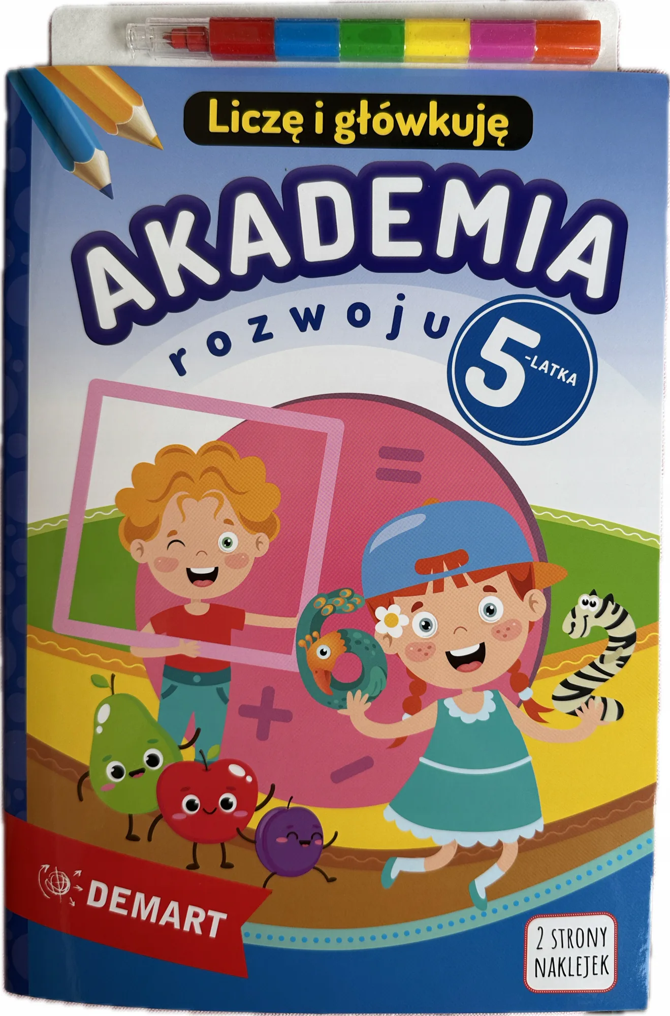 Okładka: Akademia rozwoju edukacyjna zadania z naklejkami dla przedszkolaka 5 lat
