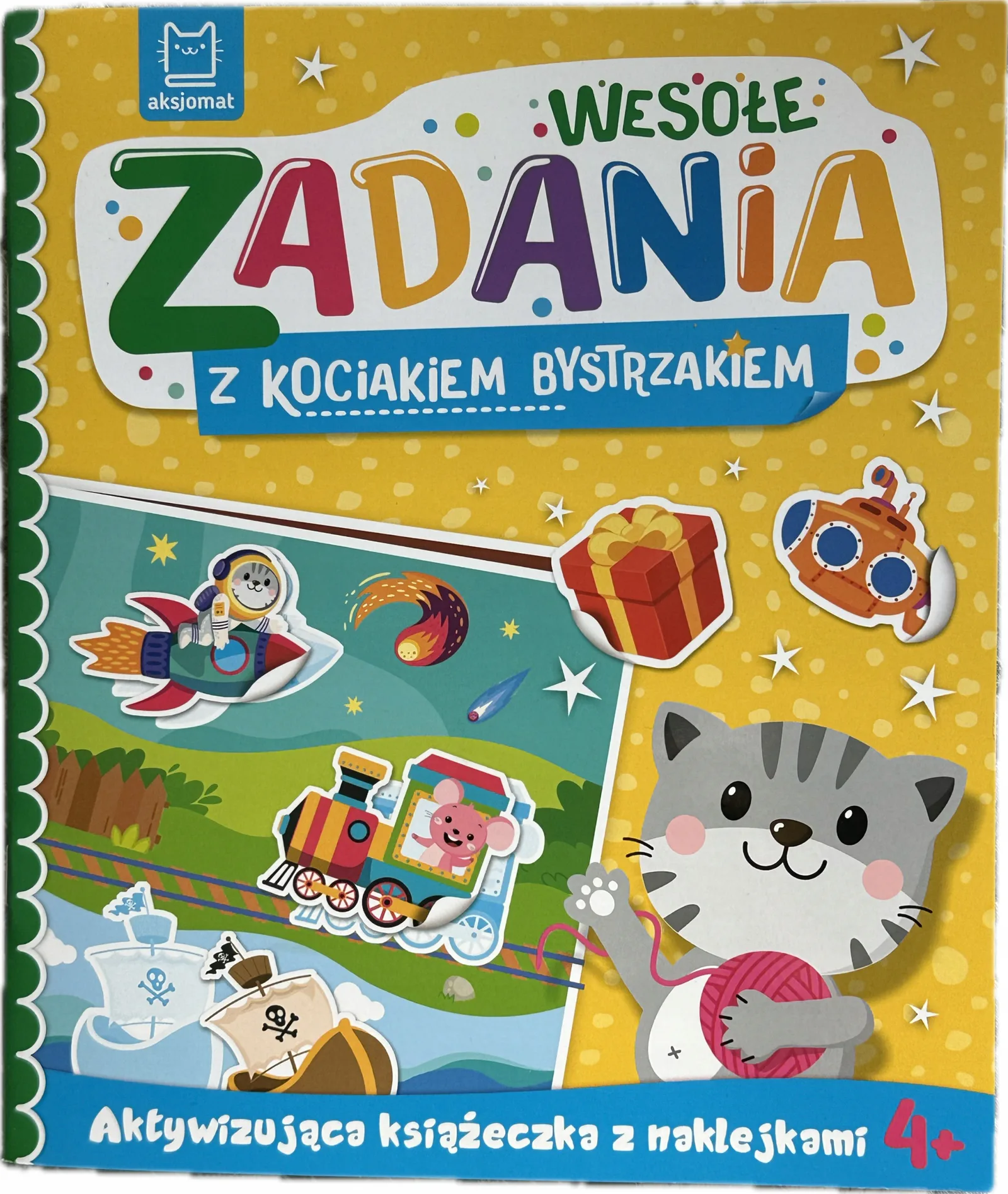 Okładka: książeczka edukacyjna zadania z naklejkami dla przedszkolaka 4+ 4 5 lat