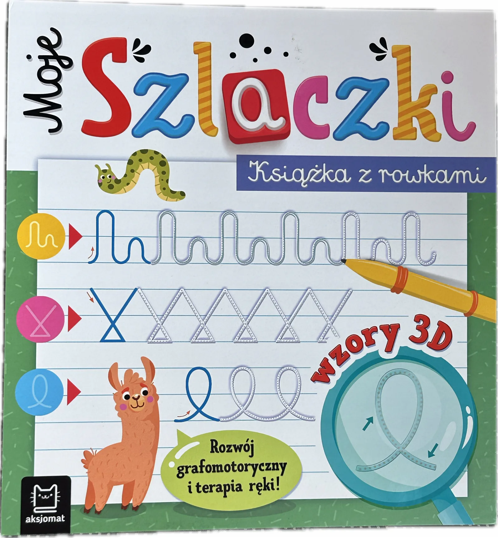 Okładka: Nauka pisania rowki wgłębienia szlaczki książka z rowkami pisanie po śladzi