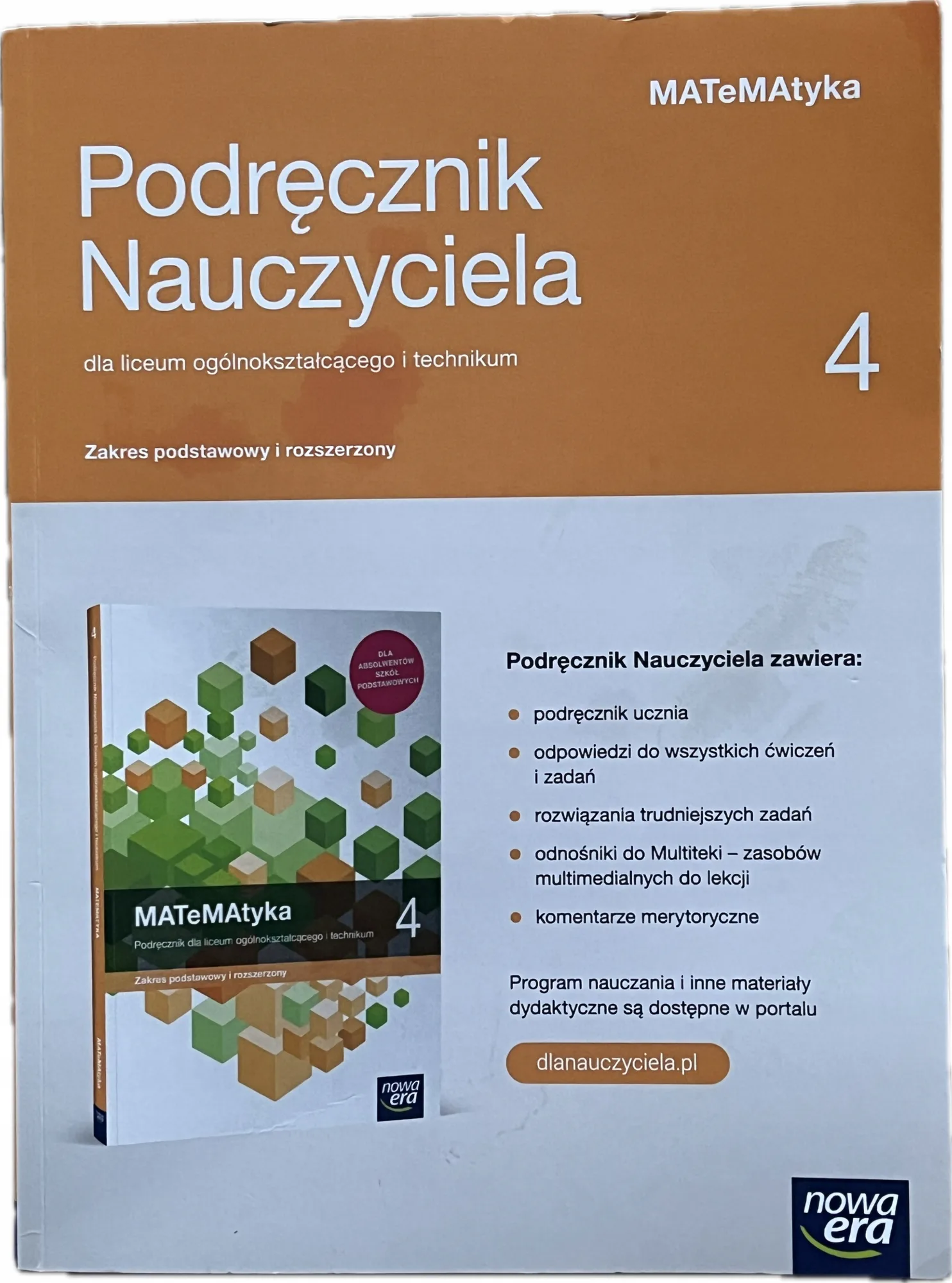 Okładka: MATEMATYKA KLASA 4 NOWA ERA ksiązka nauczyciela ZP ZR LICEUM LO