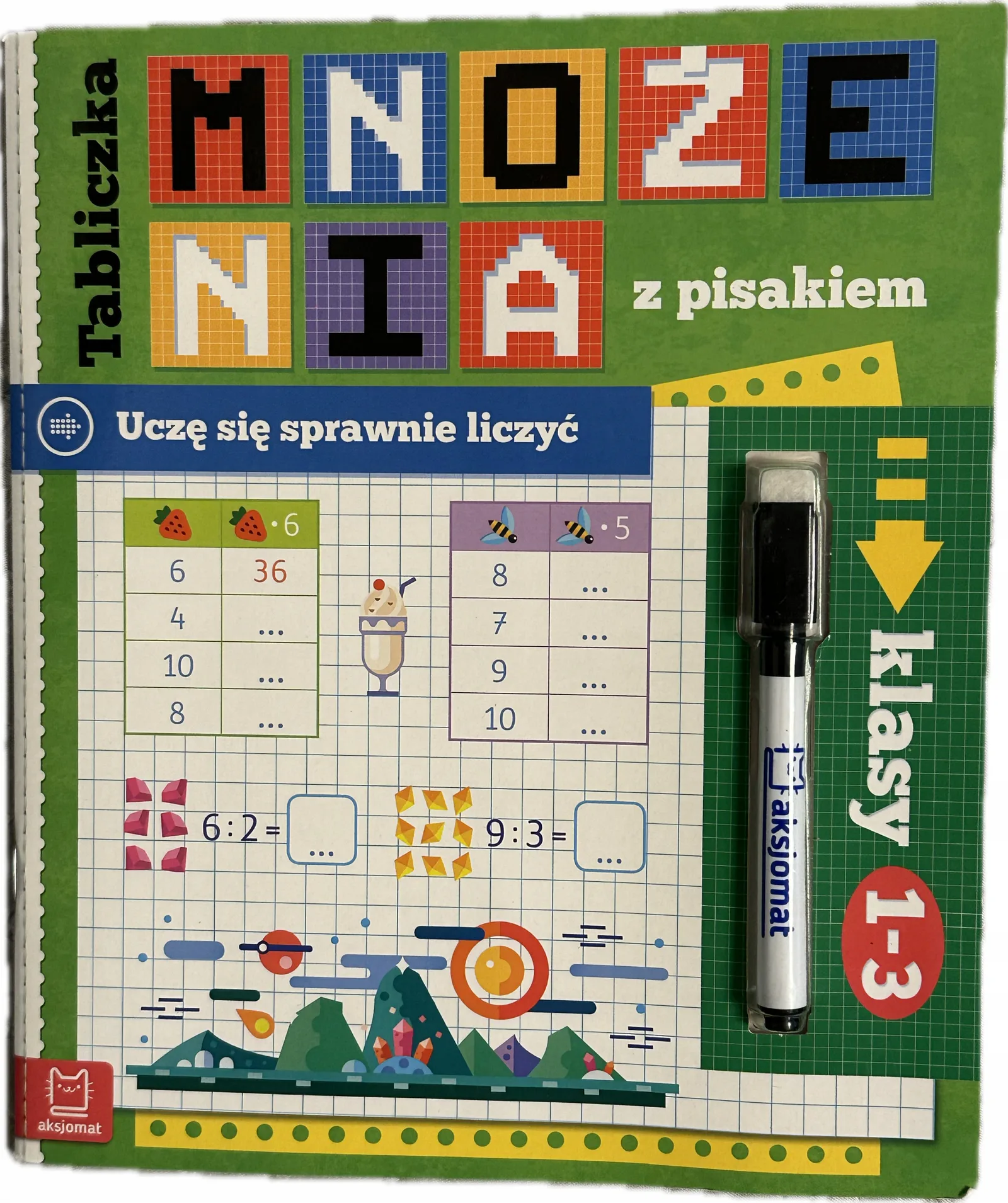 Okładka: Tabliczka mnożenia z pisakiem grafy ćwiczenia zadania wielokrotnego użytku