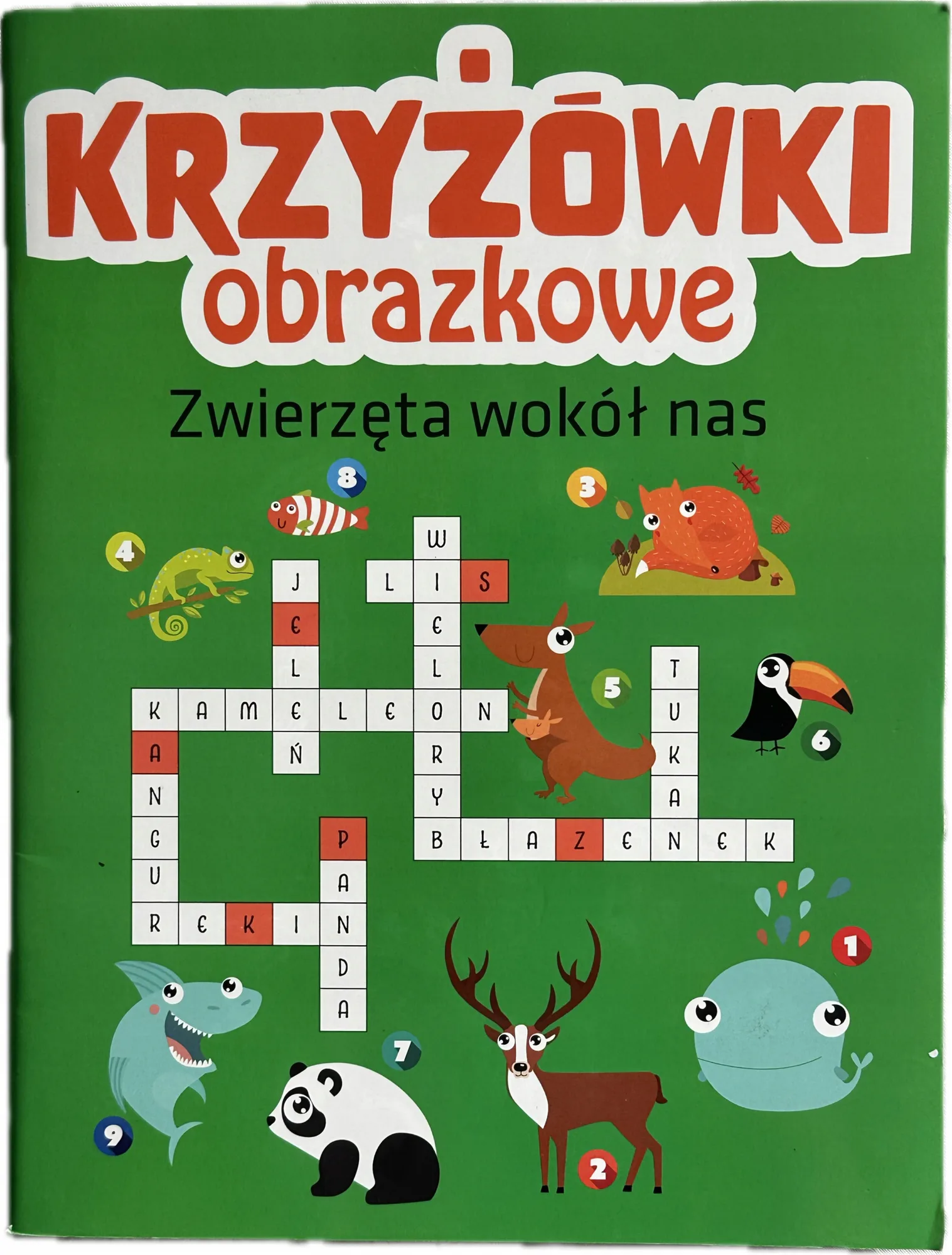 Okładka: Krzyżówki obrazkowe dla dzieci Zwierzeta wokół nas przyroda biologia