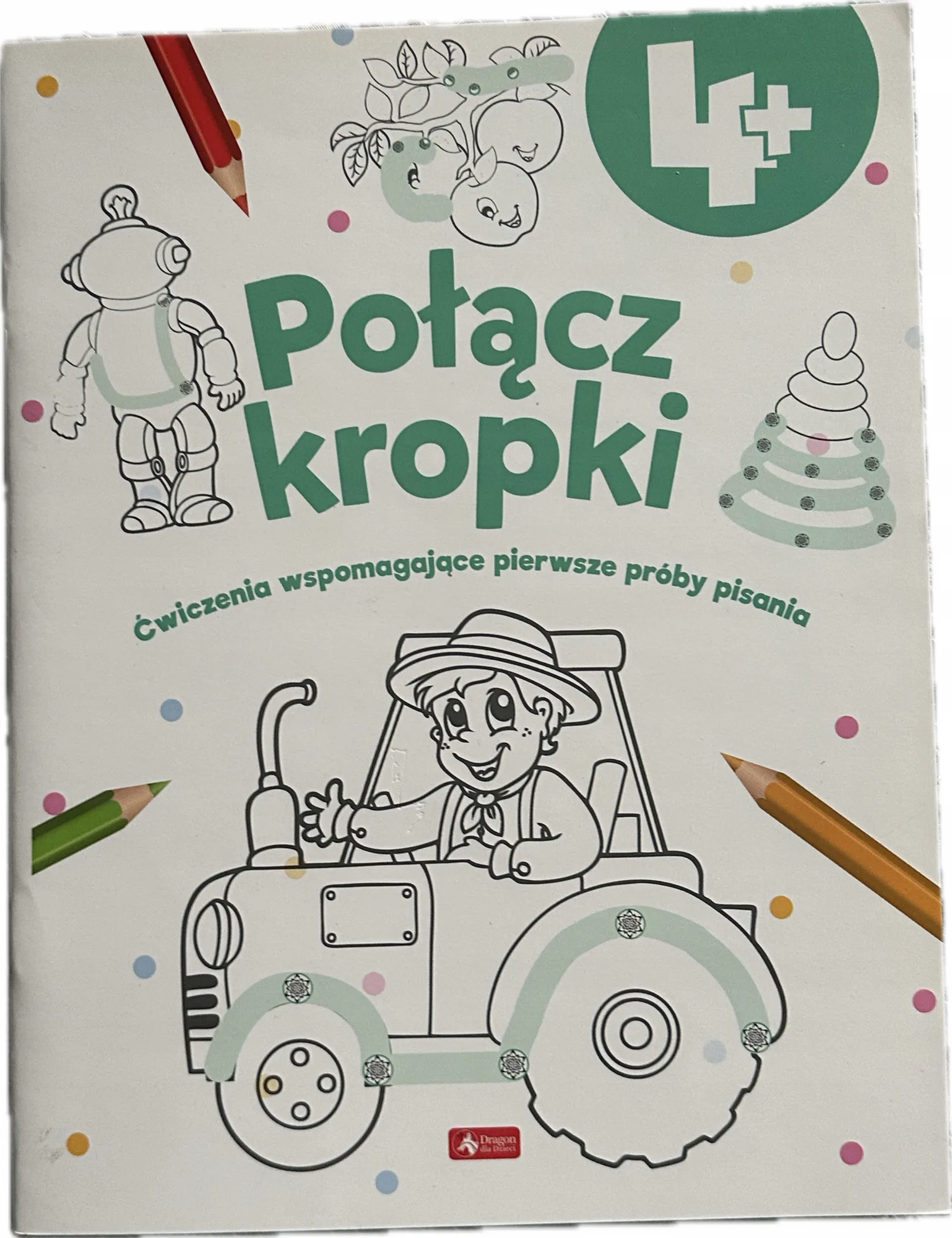 Okładka: Ćwiczenia wspomagające pierwsze próby pisania 4 lata Połącz kropki 4+