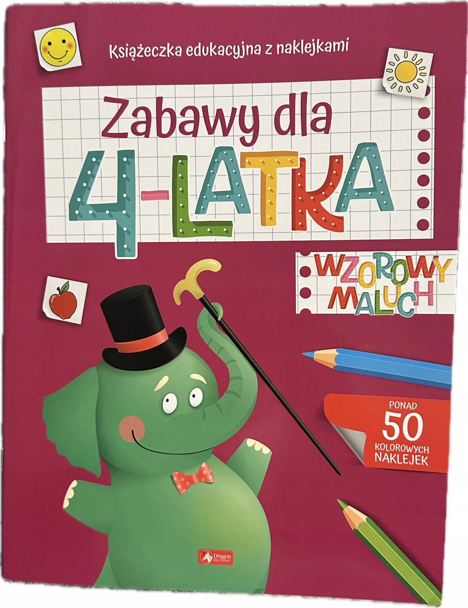 Okładka: KSIĄŻECZKA EDUKACYJNA 4 LATKA ZABAWY KARTY PRACY kolorowanki naklejki