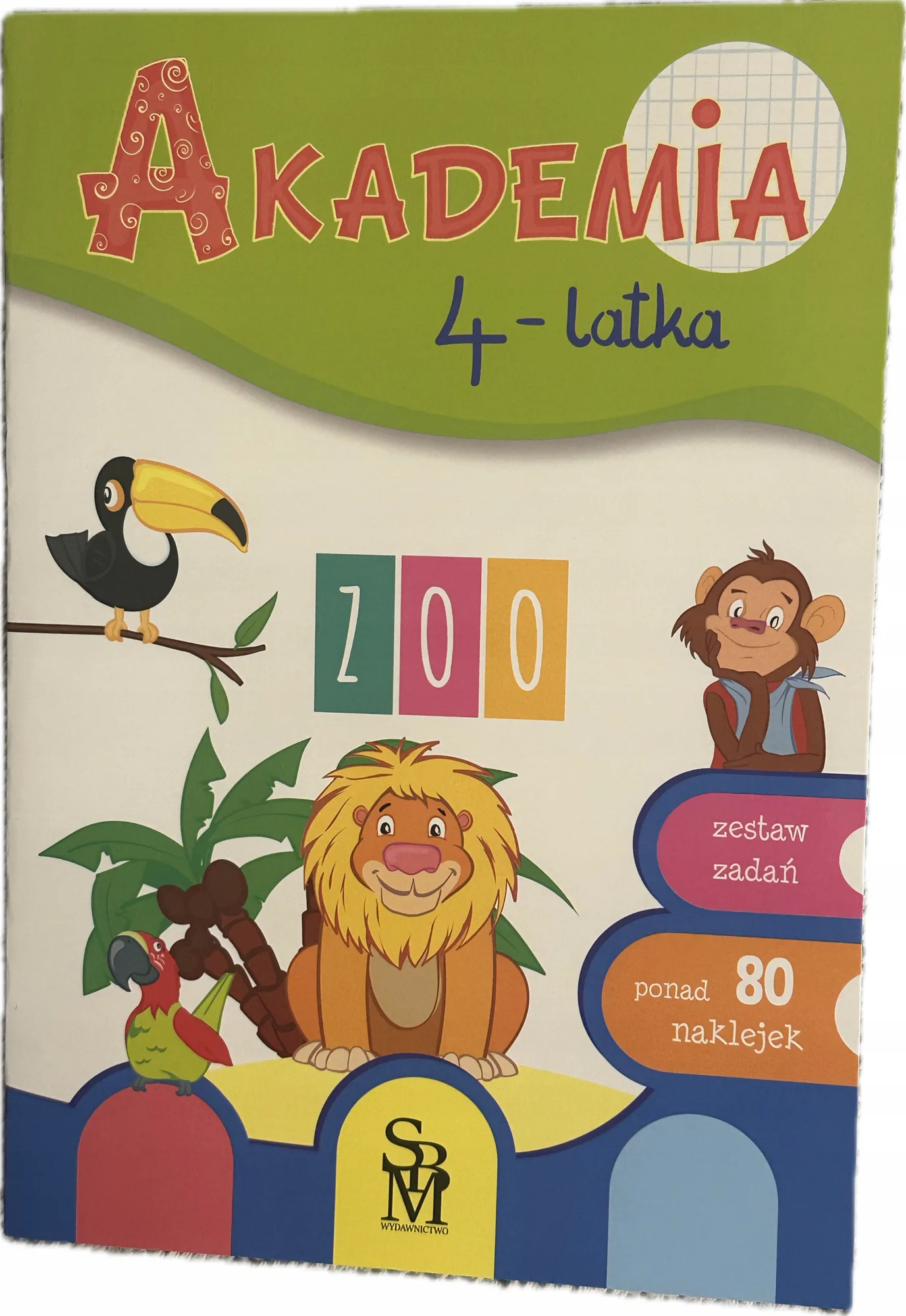 Okładka: Akademia czterolatka edukacyjna naklejki ćwiczenia 4-latka ZOO zwierzęta