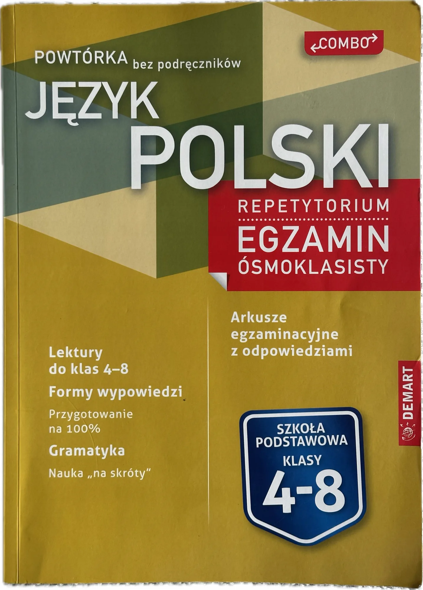Okładka: REPETYTORIUM EGZAMIN ÓSMOKLASISTY POLSKI ŚCIĄGA LEKTURY 4 - 8 opracowania