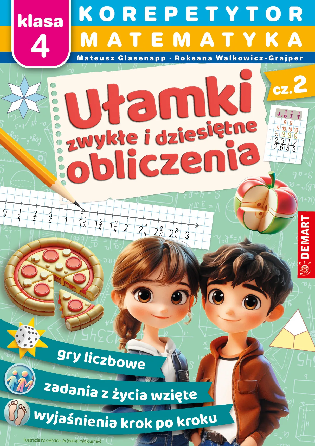 Okładka: Matematyka klasa 4 KOREPETYTOR Ułamki zadania z rozwiązaniami krok po kroku
