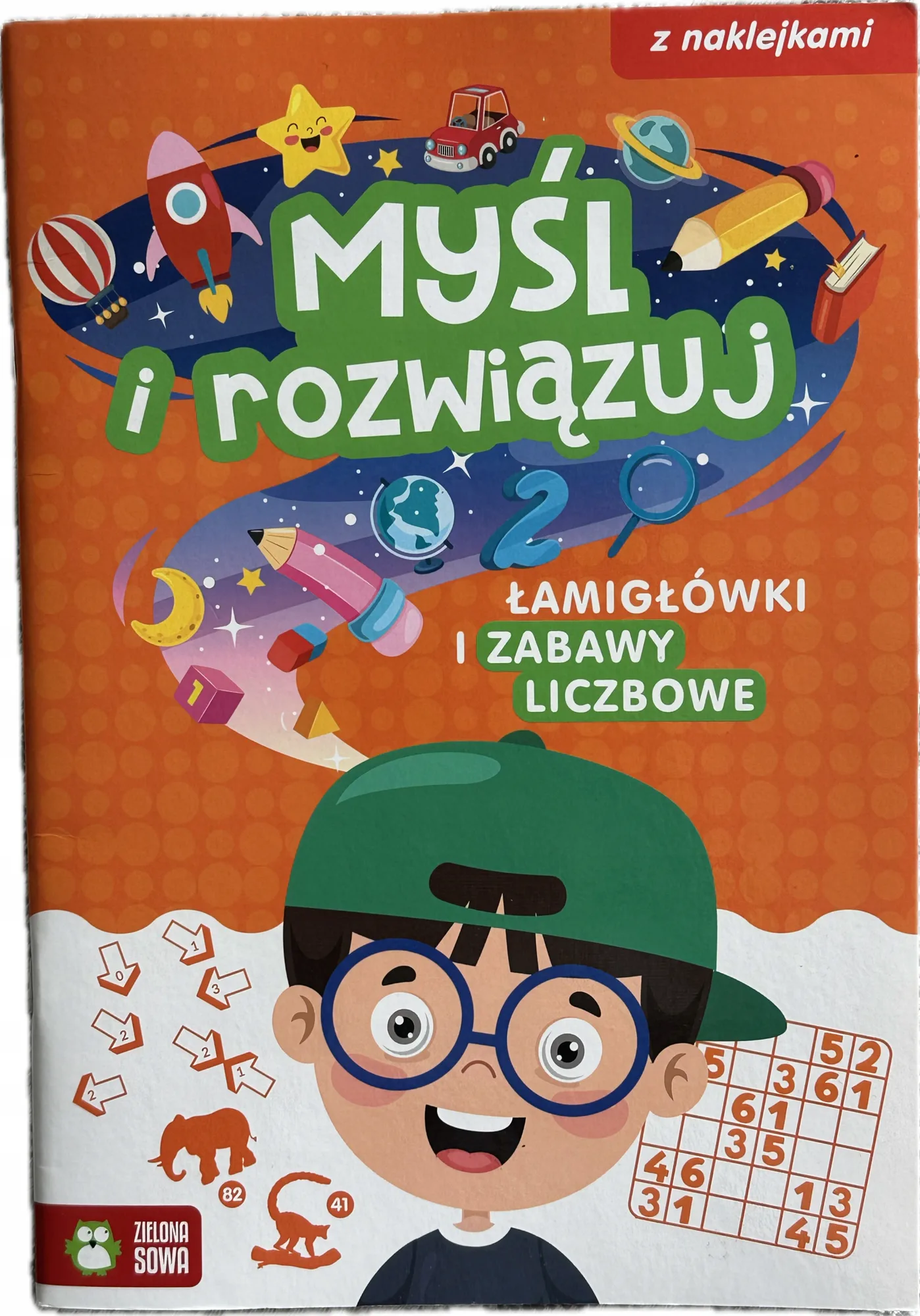 Okładka: Łamigłówki zabawy liczbowe Myśl i rozwiązuj z naklejkami 5 6 7 lat