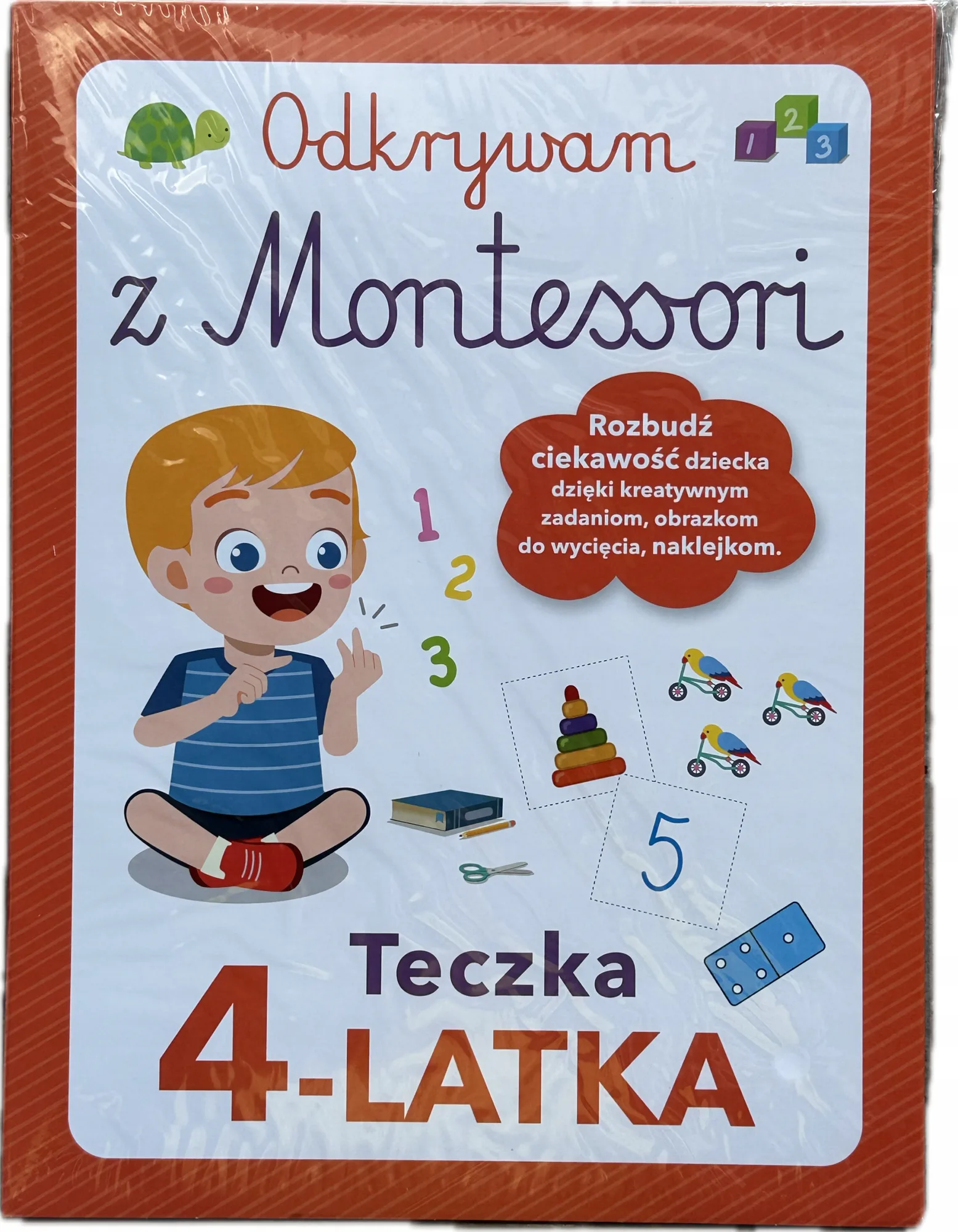 Okładka: Teczka 4-latka czterolatek Montessori ćwiczenia karty pracy zadania malucha