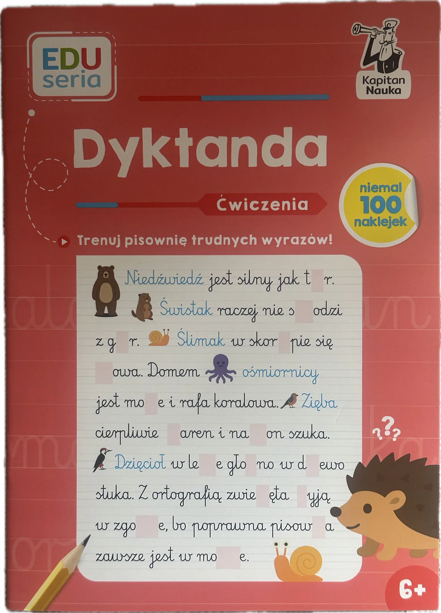 Okładka: EDU seria 6 7 8 lat kapitan Nauka dyktanda ćwiczenia z naklejkami 6+ a4