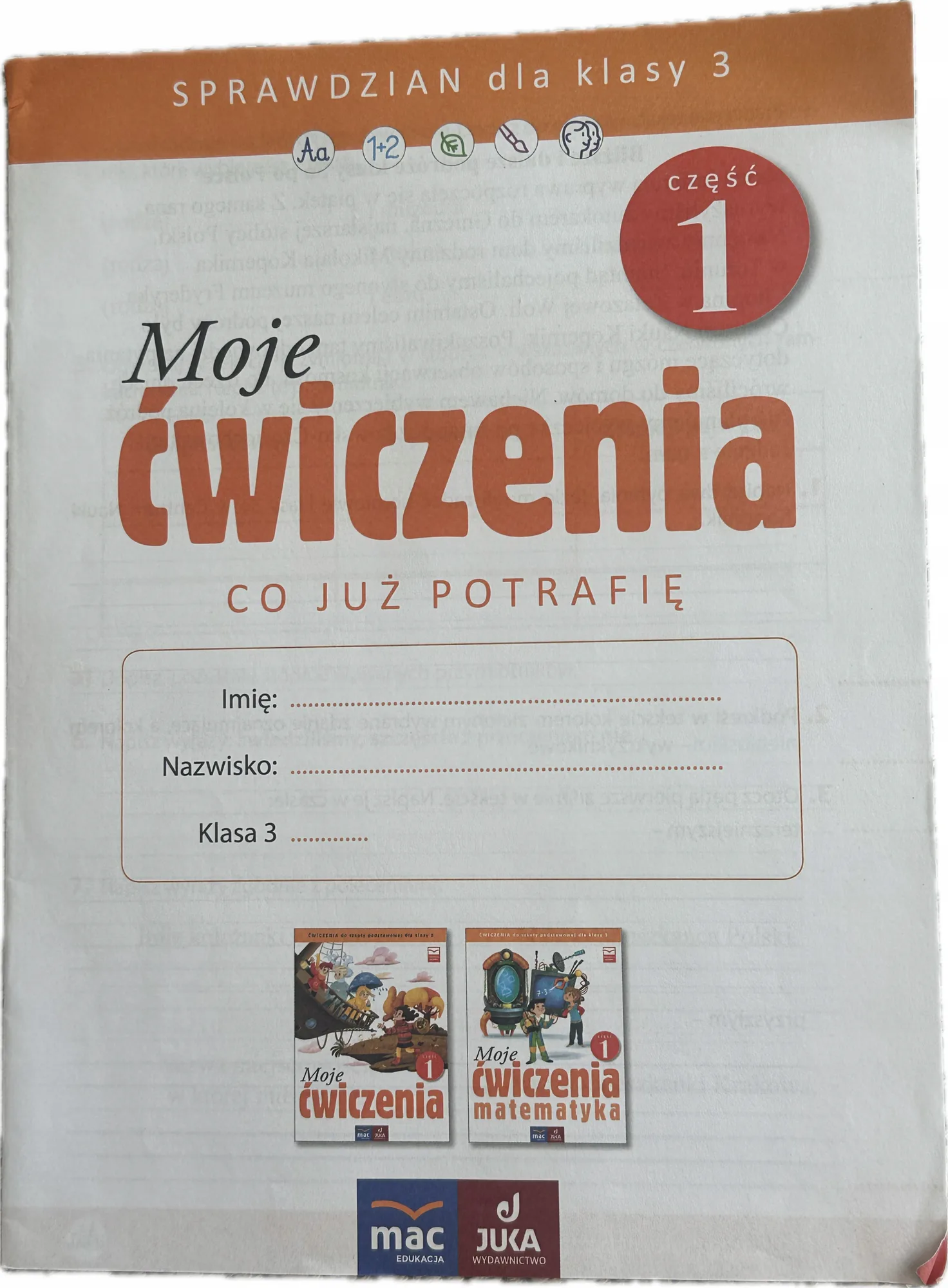 Okładka: MOJE ĆWICZENIA elementarz sprawdziany TESTY klasa 3 część 1