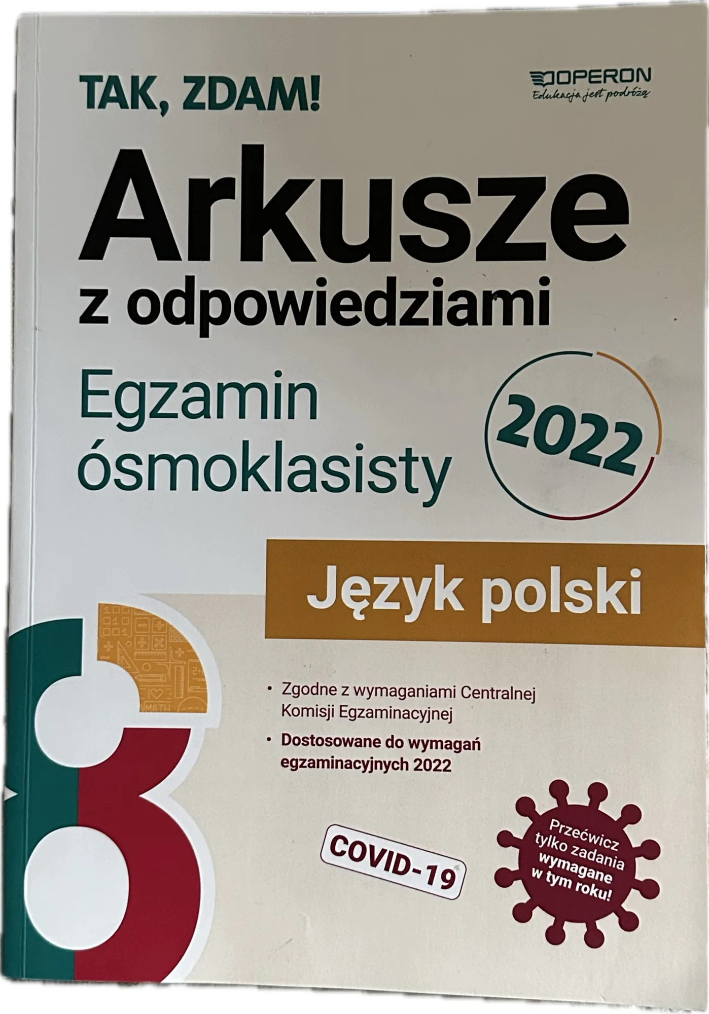 Okładka: Egzamin ósmoklasisty ARKUSZE i odpowiedzi język polski klasa 8 OPERON