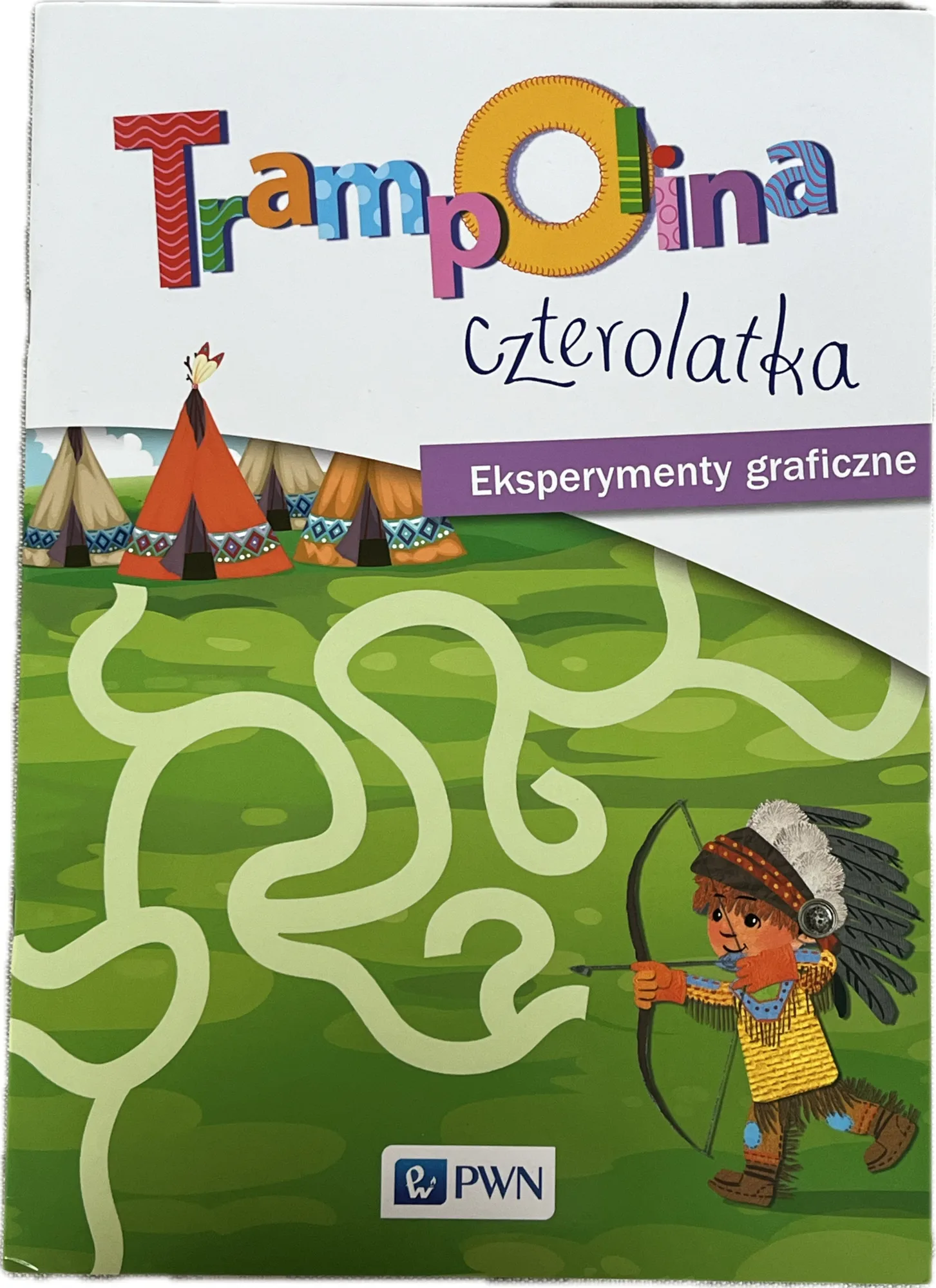 Okładka: Trampolina czterolatka 4 Eksperymenty graficzne kolorowanki karty pracy