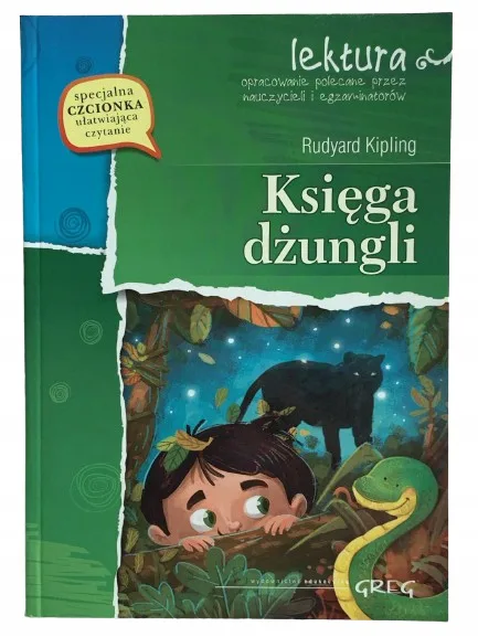 Okładka: KSIĘGA DŻUNGLI KIPLING lektura z opracowaniem