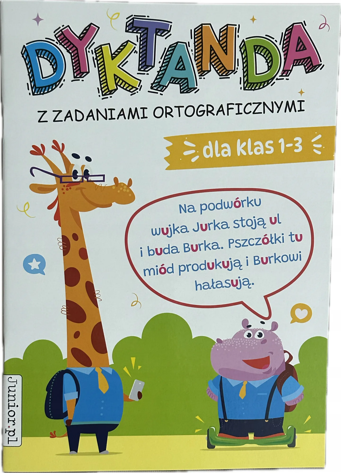 Okładka: Dyktanda z ćwiczeniami ortograficznymi klasa 1 2 3 nauka ortografii A4