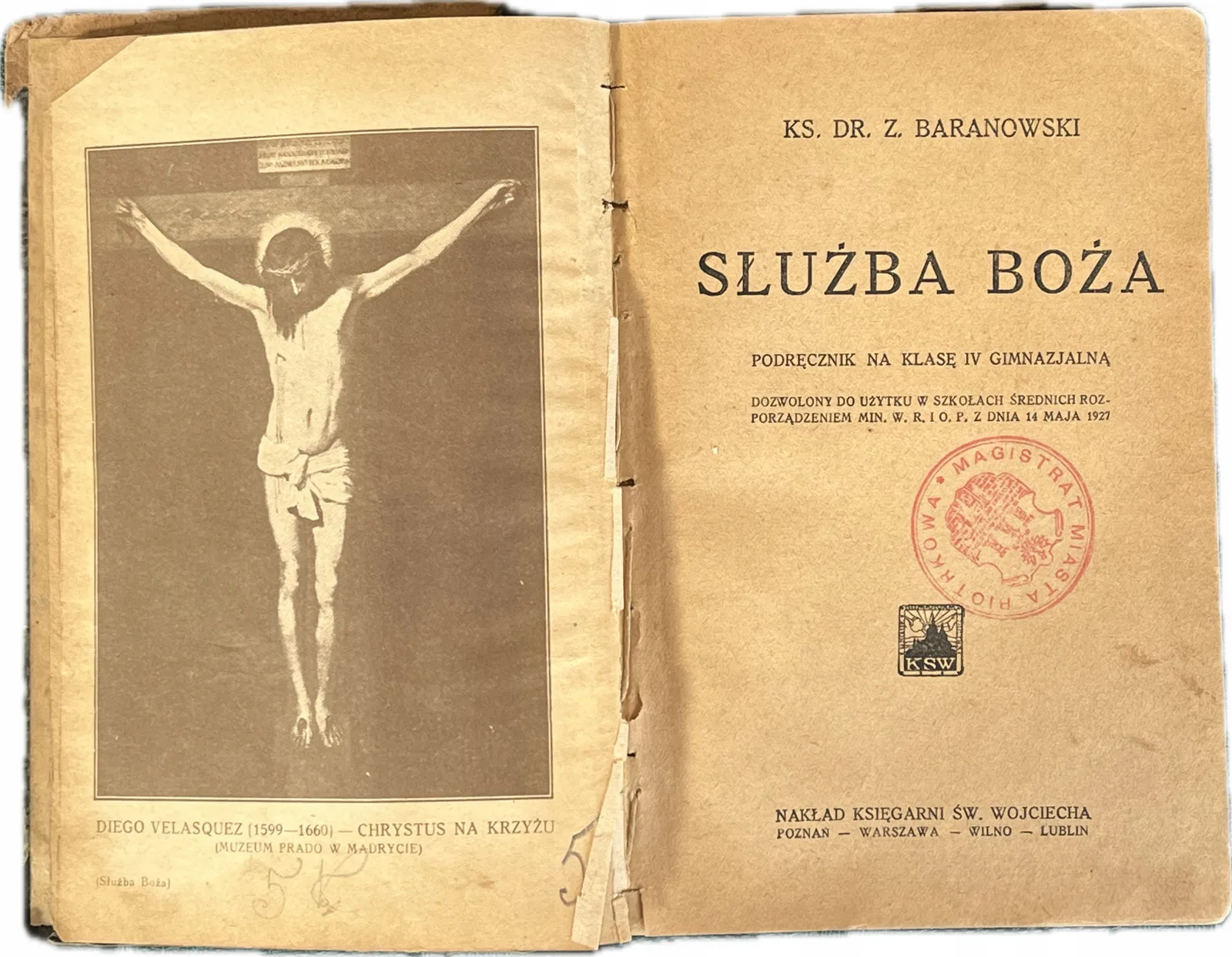 Okładka: Służba Boża podręcznik klasę IV gimnazjum 1927 Chrześcijaństwo religia
