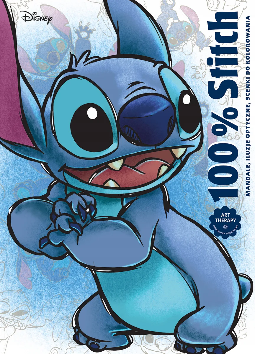 Okładka: 100% Stitch Mandale iluzje optyczne kolorowanka Art therapy Disney