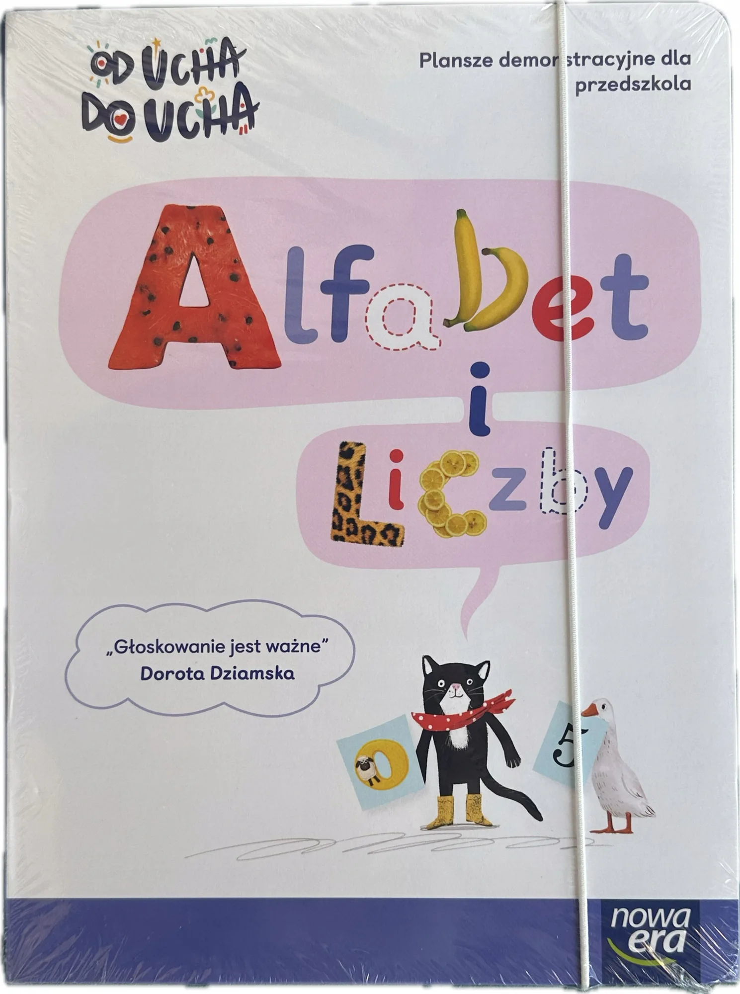 Okładka: Alfabet i liczby plansze edukacyjne OD UCHA do ucha litery monografia