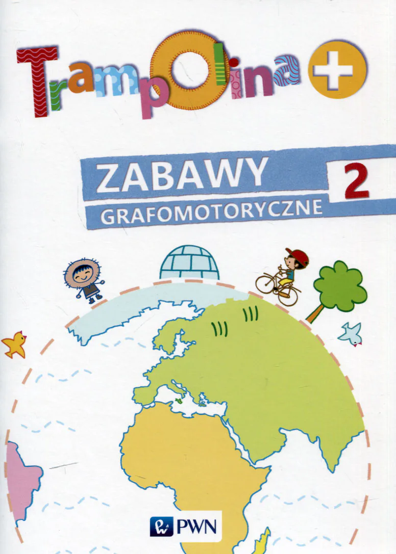Okładka: TRAMPOLINA karty pracy zabawy grafomotoryczne 2 rysowanie po śladzie 3 l