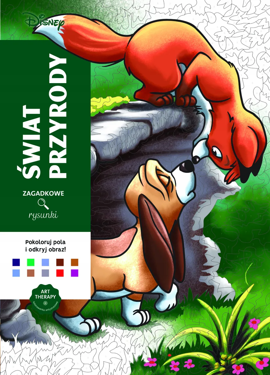Okładka: Art therapy Kolorowanka antystresowa Disney Świat przyrody Zagadkowe rysu